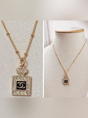 Chanel stamped perfume bottle pull 
on Gold 18k on stainless steel 16”
Chain